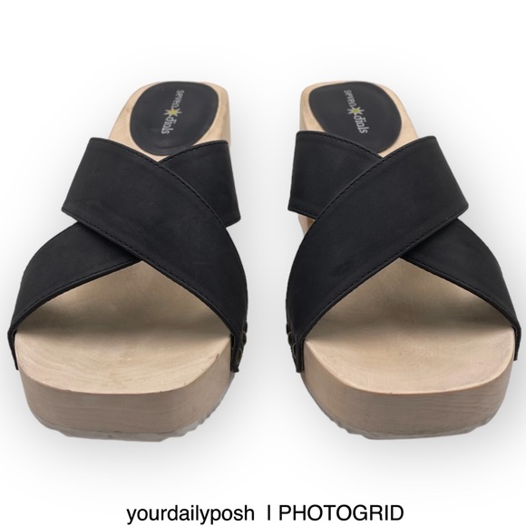 Seven Dials crisscross platform wood heeled slide sandals 11 - Picture 4 of 13